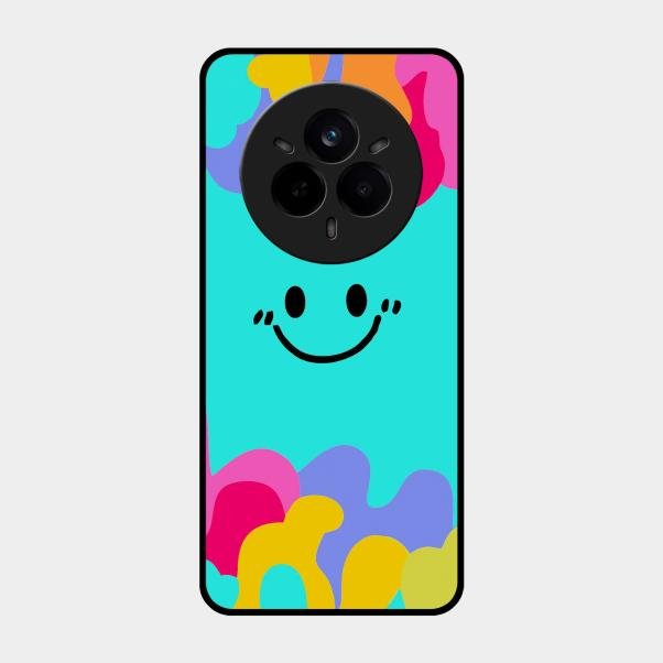 Cute Blue Smiley Multicolor Glass Case For Realme 14 Pro Plus 5G