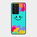 Cute Blue Smiley Multicolor Glass Case For Realme 14X 5G