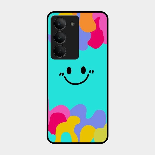 Cute Blue Smiley Multicolor Glass Case For Realme 14X 5G