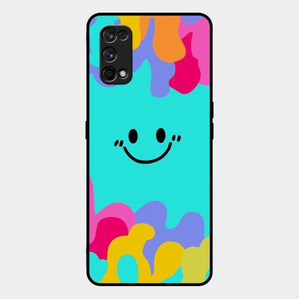 Cute Blue Smiley Multicolor Glass Case For Realme 7 Pro