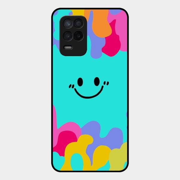 Cute Blue Smiley Multicolor Glass Case For Realme 8 5G