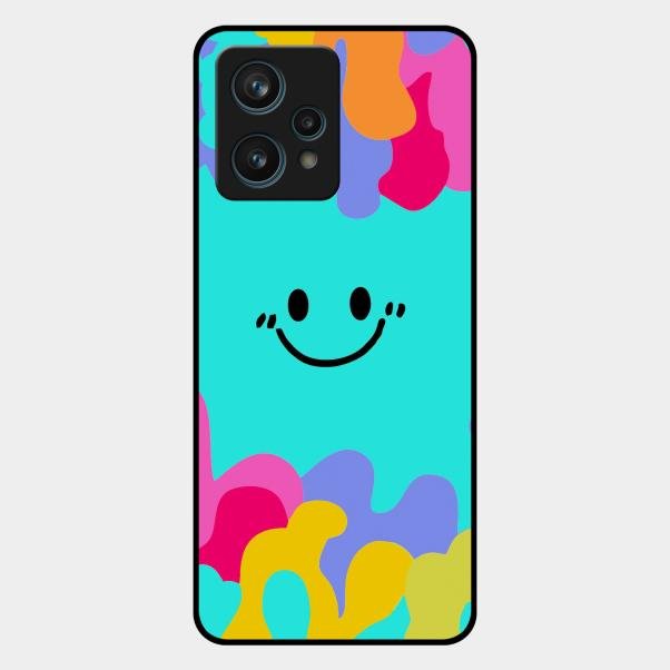 Cute Blue Smiley Multicolor Glass Case For Realme 9 Pro Plus 5G