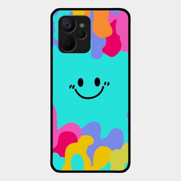 Cute Blue Smiley Multicolor Glass Case For Realme 9I 5G