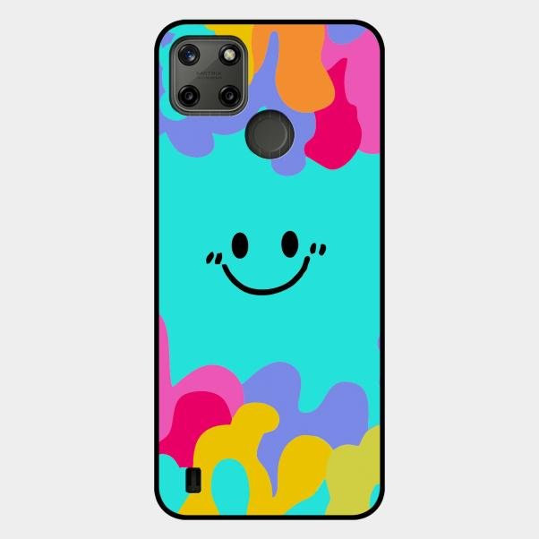 Cute Blue Smiley Multicolor Glass Case For Realme C25Y