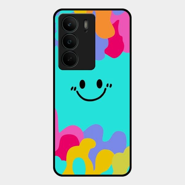 Cute Blue Smiley Multicolor Glass Case For Realme C75 5G