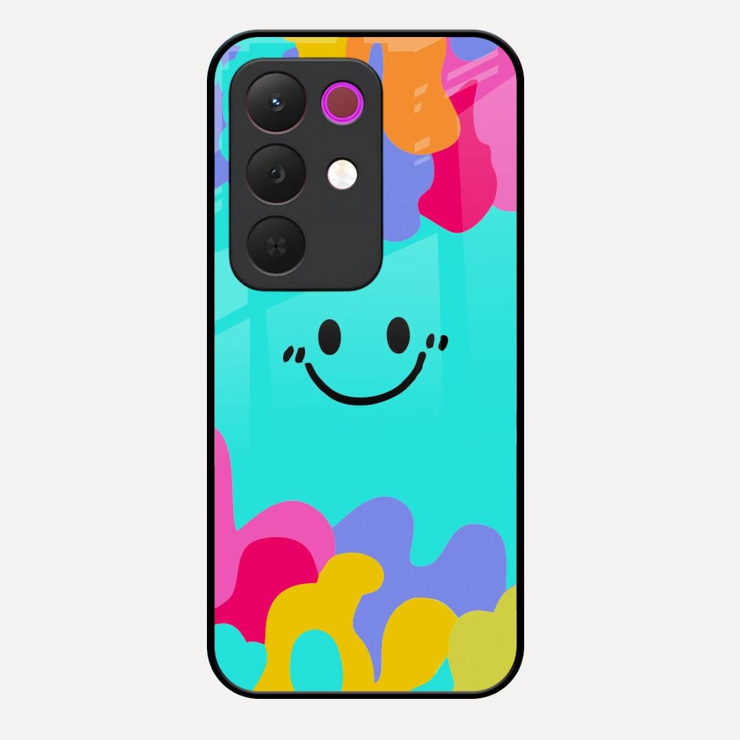 Cute Blue Smiley Multicolor Glass Case For Realme C85 5G