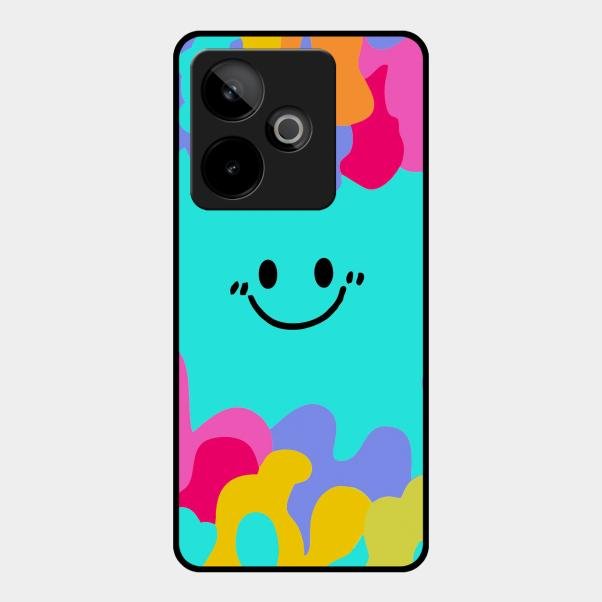 Cute Blue Smiley Multicolor Glass Case For Realme Gt 7T 5G
