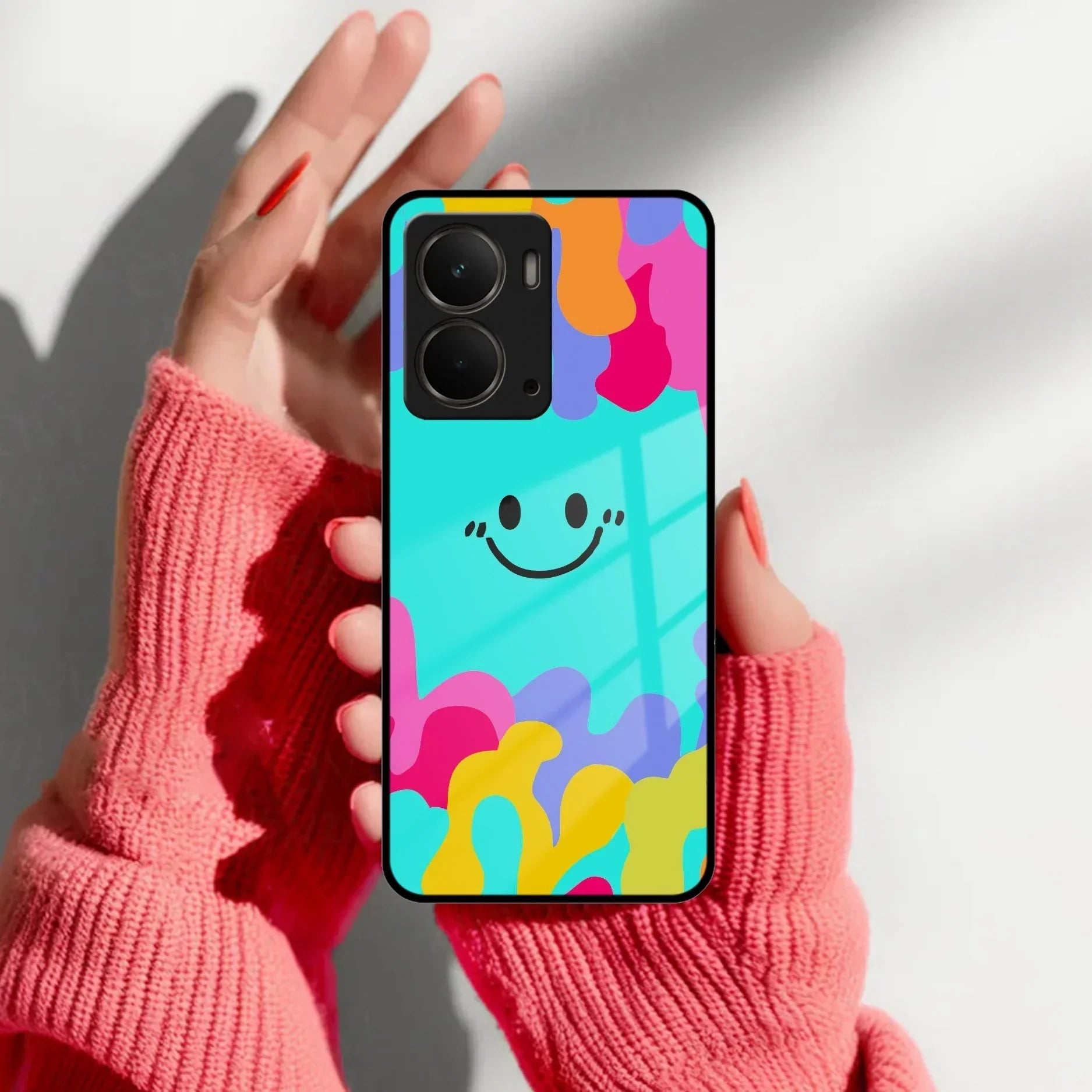 Cute Blue Smiley Multicolor Glass Case For Realme/Narzo - ShopOnCliQ