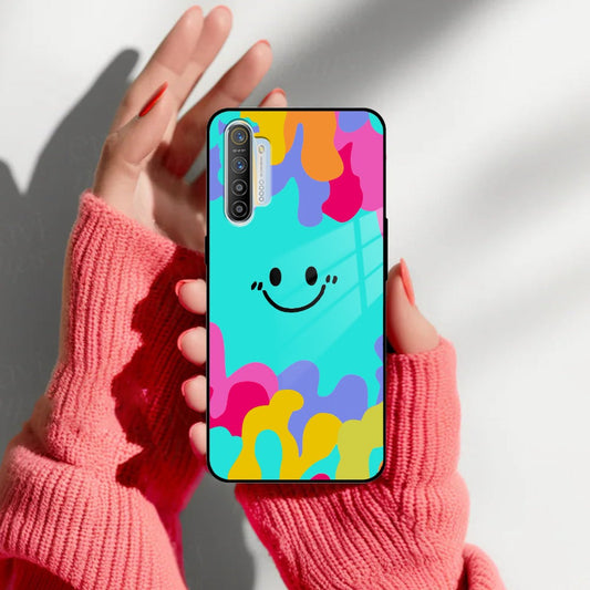 Cute Blue Smiley Multicolor Glass Case For Realme/Narzo