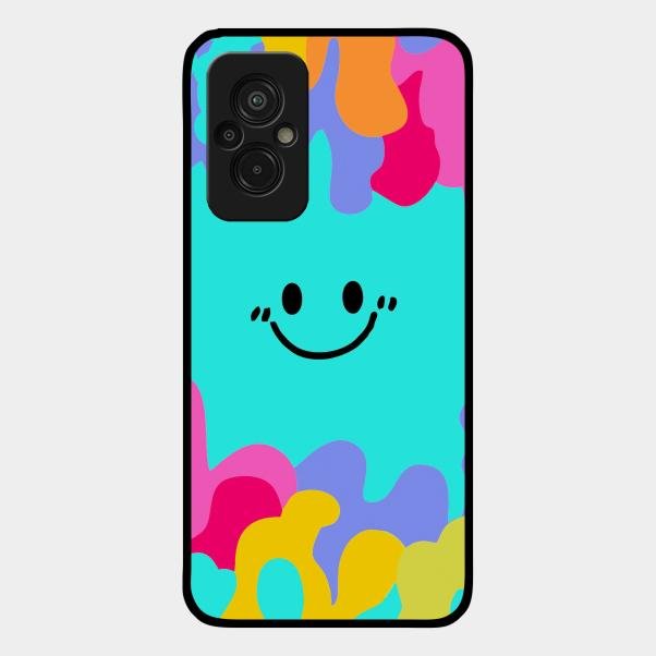Cute Blue Smiley Multicolor Glass Case For Redmi 11 Prime 4G