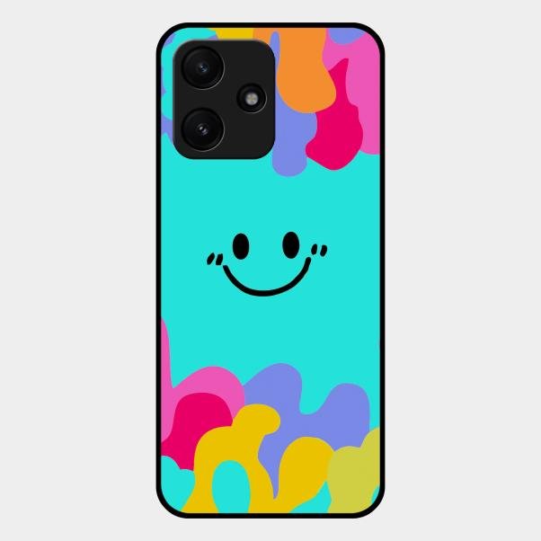 Cute Blue Smiley Multicolor Glass Case For Redmi 12 5G