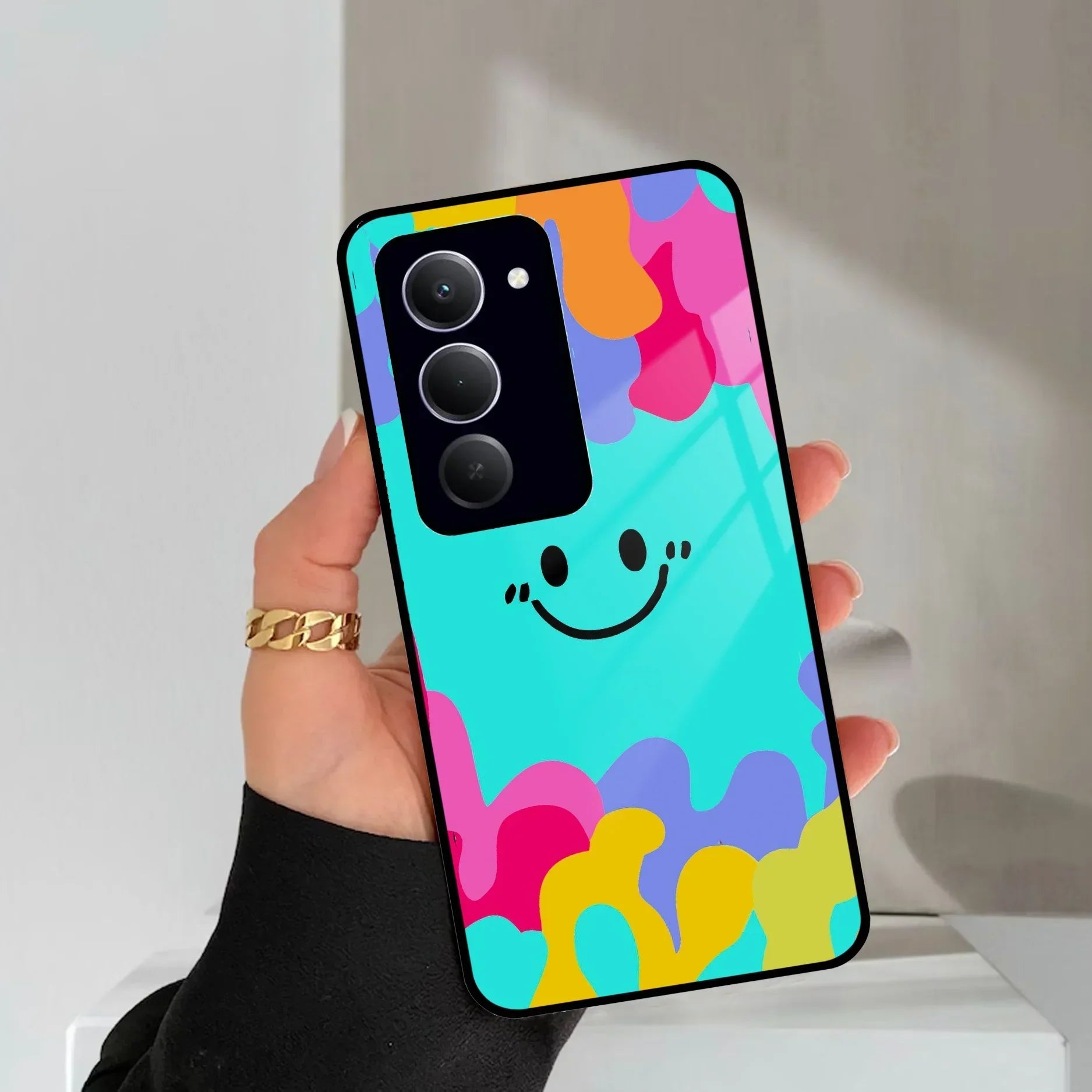 Cute Blue Smiley Multicolor Glass Case For Redmi/Xiaomi - ShopOnCliQ