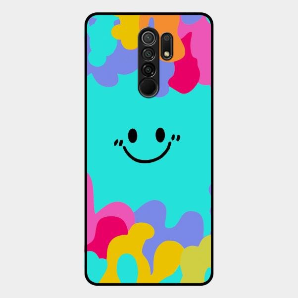 Cute Blue Smiley Multicolor Glass Case For Redmi 9 Prime