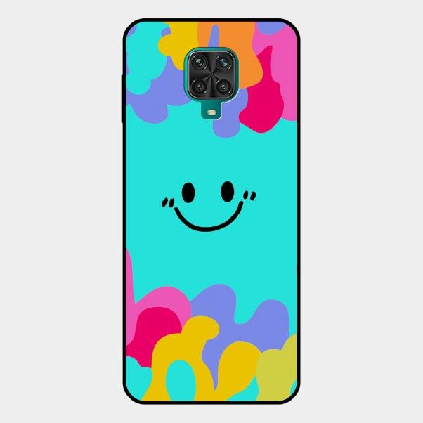 Cute Blue Smiley Multicolor Glass Case For Redmi Note 10 Lite