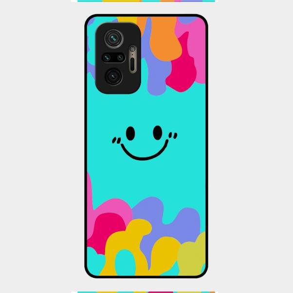 Cute Blue Smiley Multicolor Glass Case For Redmi Note 10 Pro Max
