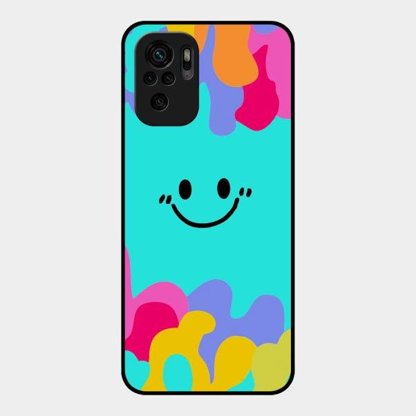 Cute Blue Smiley Multicolor Glass Case For Redmi Note 10