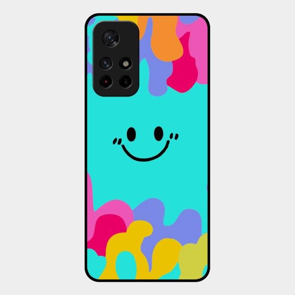Cute Blue Smiley Multicolor Glass Case For Redmi Note 11T 5G