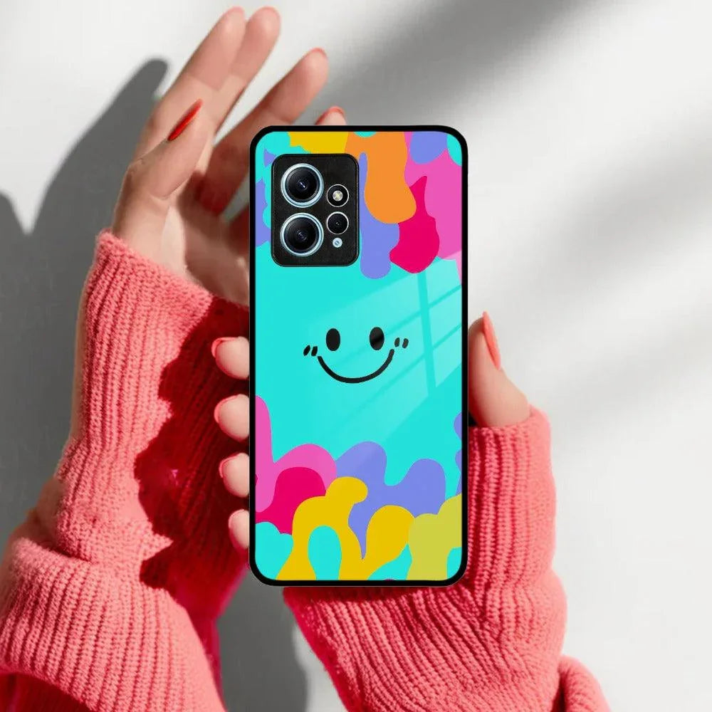 Cute Blue Smiley Multicolor Glass Case For Redmi/Xiaomi - ShopOnCliQ