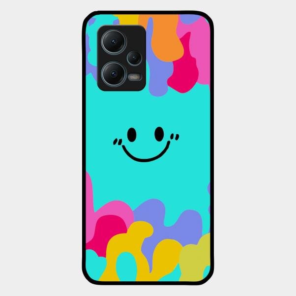 Cute Blue Smiley Multicolor Glass Case For Redmi Note 12 5G