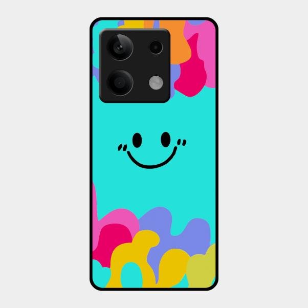 Cute Blue Smiley Multicolor Glass Case For Redmi Note 13 5G