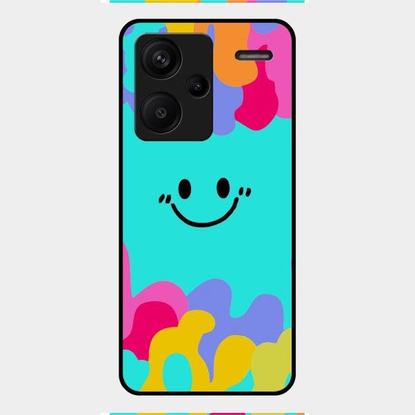 Cute Blue Smiley Multicolor Glass Case For Redmi Note 13 Pro Plus 5G