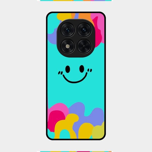 Cute Blue Smiley Multicolor Glass Case For Redmi Note 14 Pro 5G