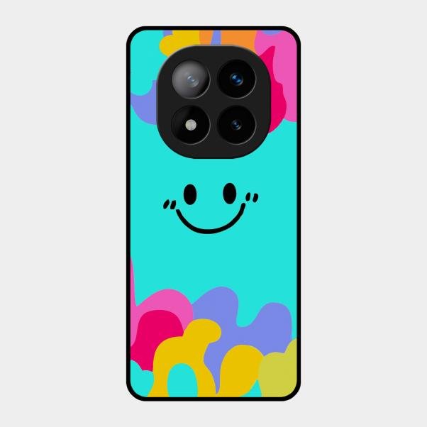 Cute Blue Smiley Multicolor Glass Case For Redmi Note 14 Pro Plus 5G