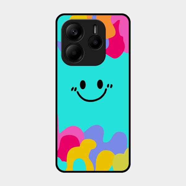 Cute Blue Smiley Multicolor Glass Case For Redmi Note 14 Se 5G