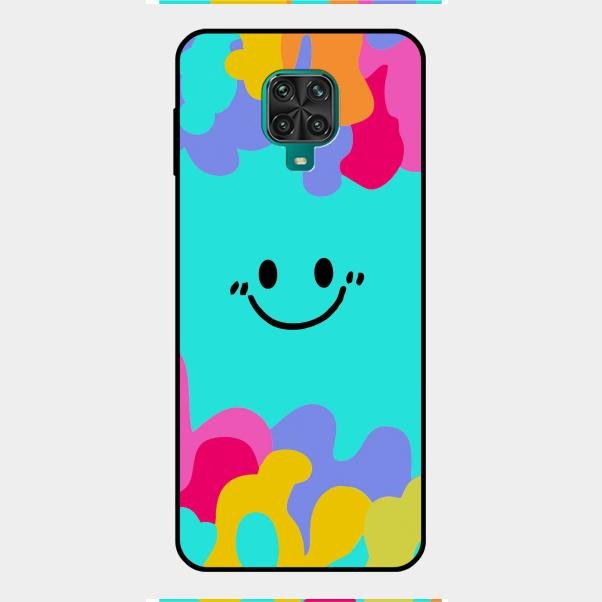Cute Blue Smiley Multicolor Glass Case For Redmi Note 9 Pro