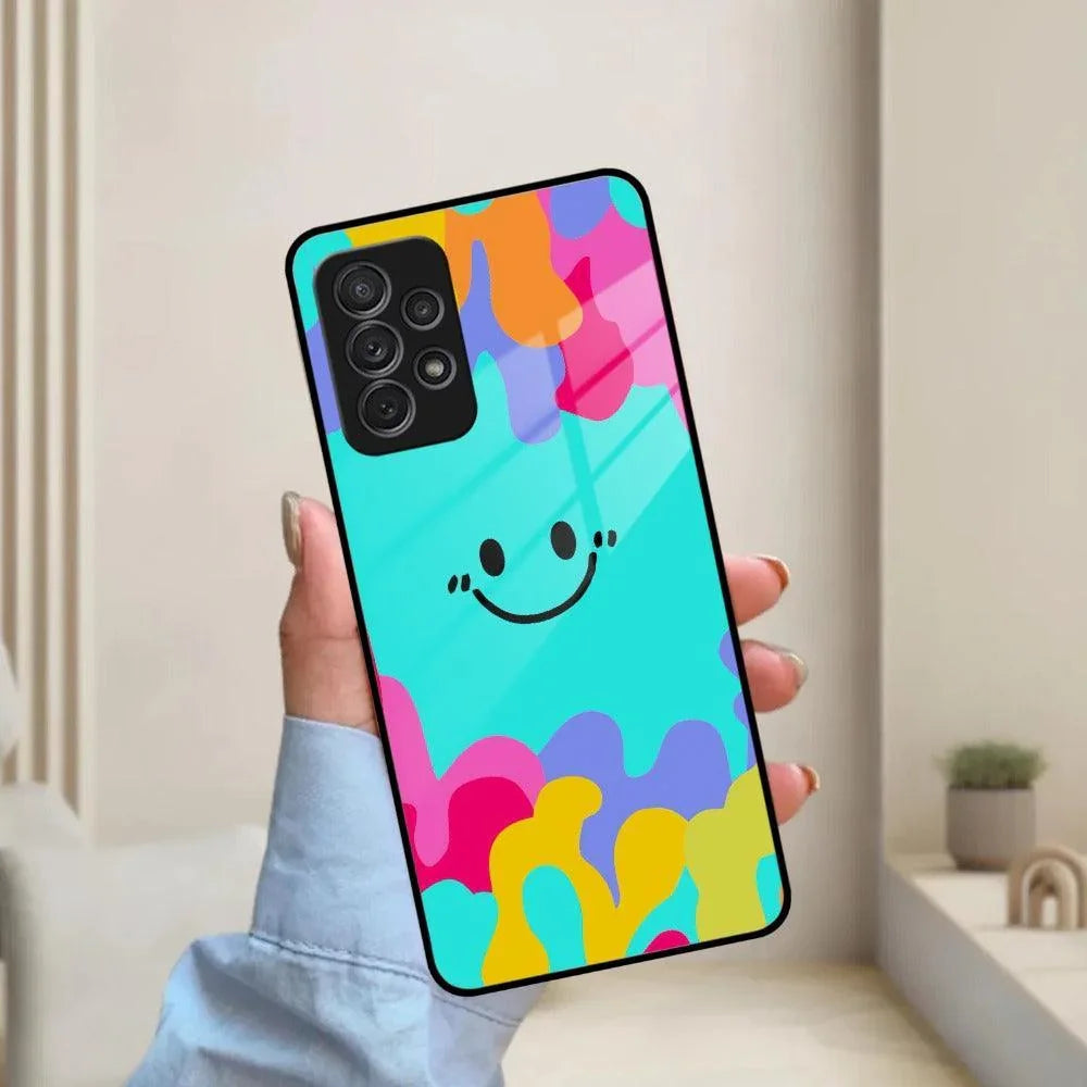 Cute Blue Smiley Multicolor Glass Case For Samsung - ShopOnCliQ