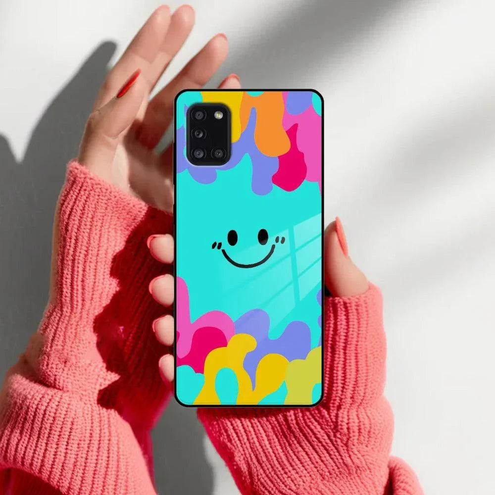 Cute Blue Smiley Multicolor Glass Case For Samsung - ShopOnCliQ