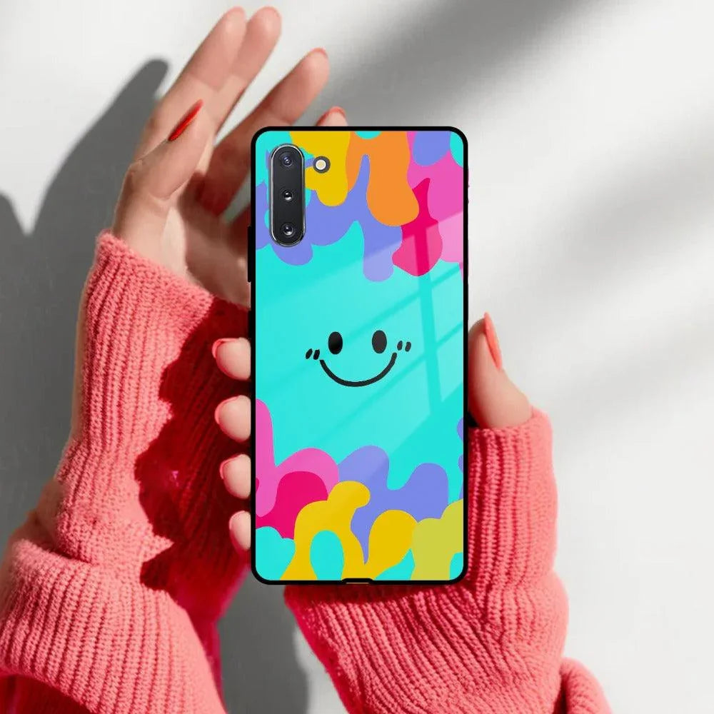 Cute Blue Smiley Multicolor Glass Case For Samsung - ShopOnCliQ