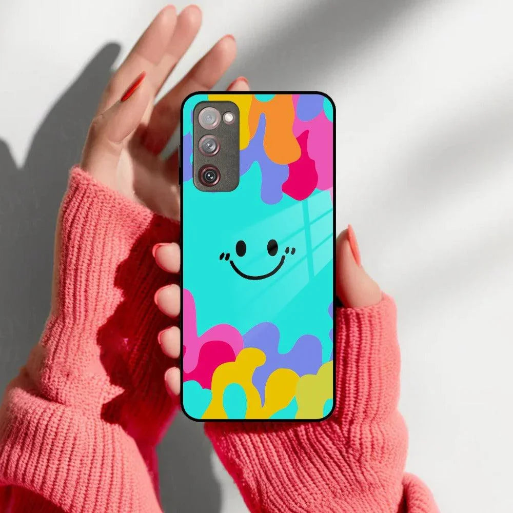 Cute Blue Smiley Multicolor Glass Case For Samsung - ShopOnCliQ