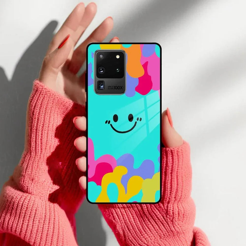 Cute Blue Smiley Multicolor Glass Case For Samsung - ShopOnCliQ