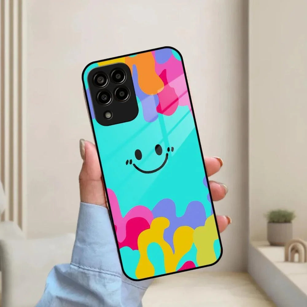 Cute Blue Smiley Multicolor Glass Case For Samsung - ShopOnCliQ