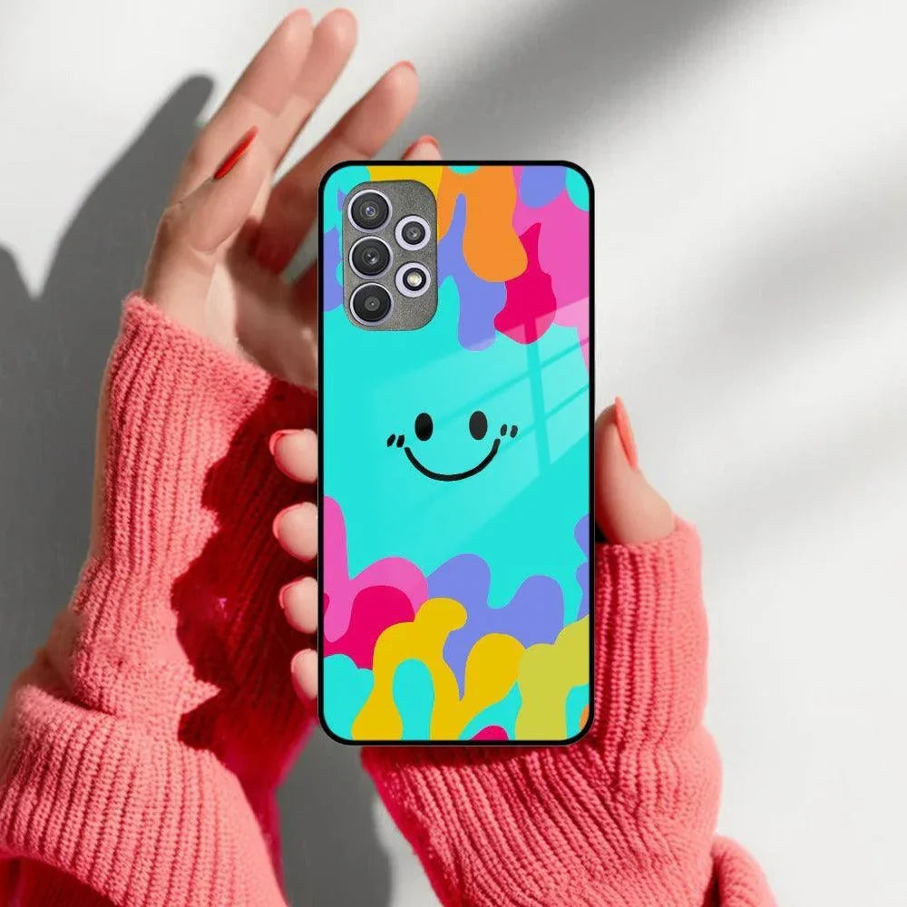 Cute Blue Smiley Multicolor Glass Case For Samsung - ShopOnCliQ