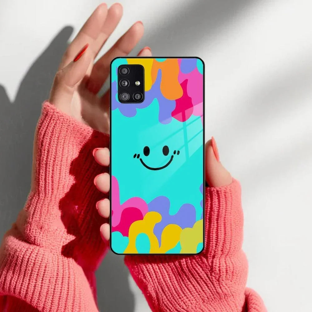 Cute Blue Smiley Multicolor Glass Case For Samsung - ShopOnCliQ
