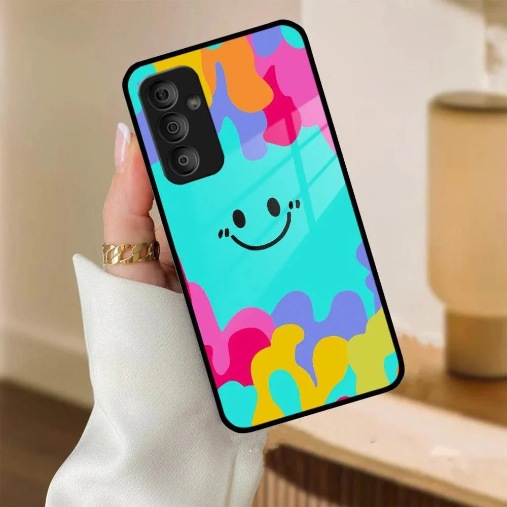 Cute Blue Smiley Multicolor Glass Case For Samsung - ShopOnCliQ