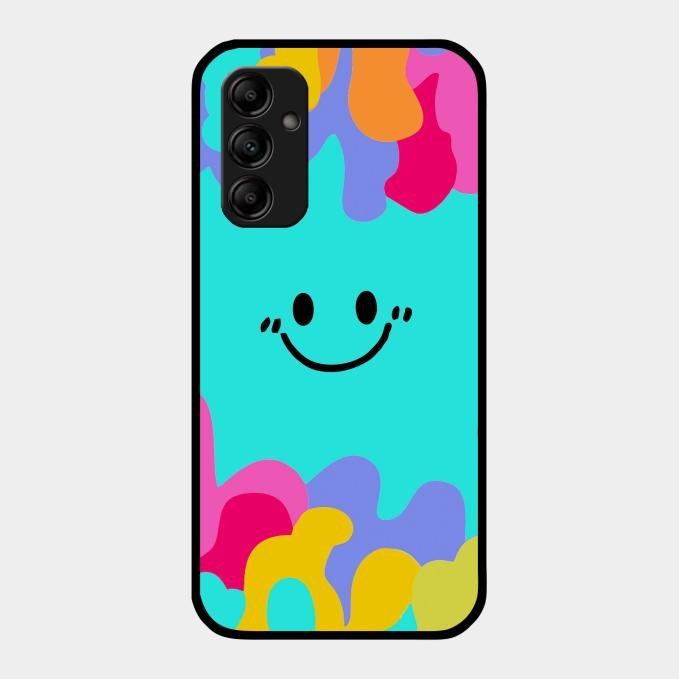 Cute Blue Smiley Multicolor Glass Case For Samsung Galaxy A14 5G