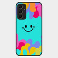 Cute Blue Smiley Multicolor Glass Case For Samsung Galaxy A34 5G