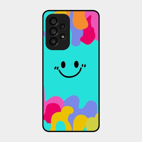 Cute Blue Smiley Multicolor Glass Case For Samsung Galaxy A53 5G