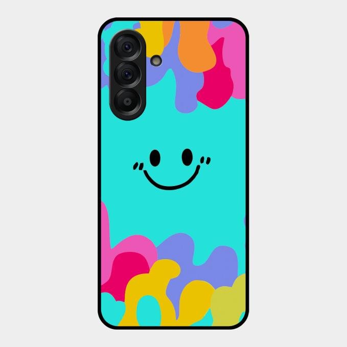 Cute Blue Smiley Multicolor Glass Case For Samsung Galaxy A56 5G
