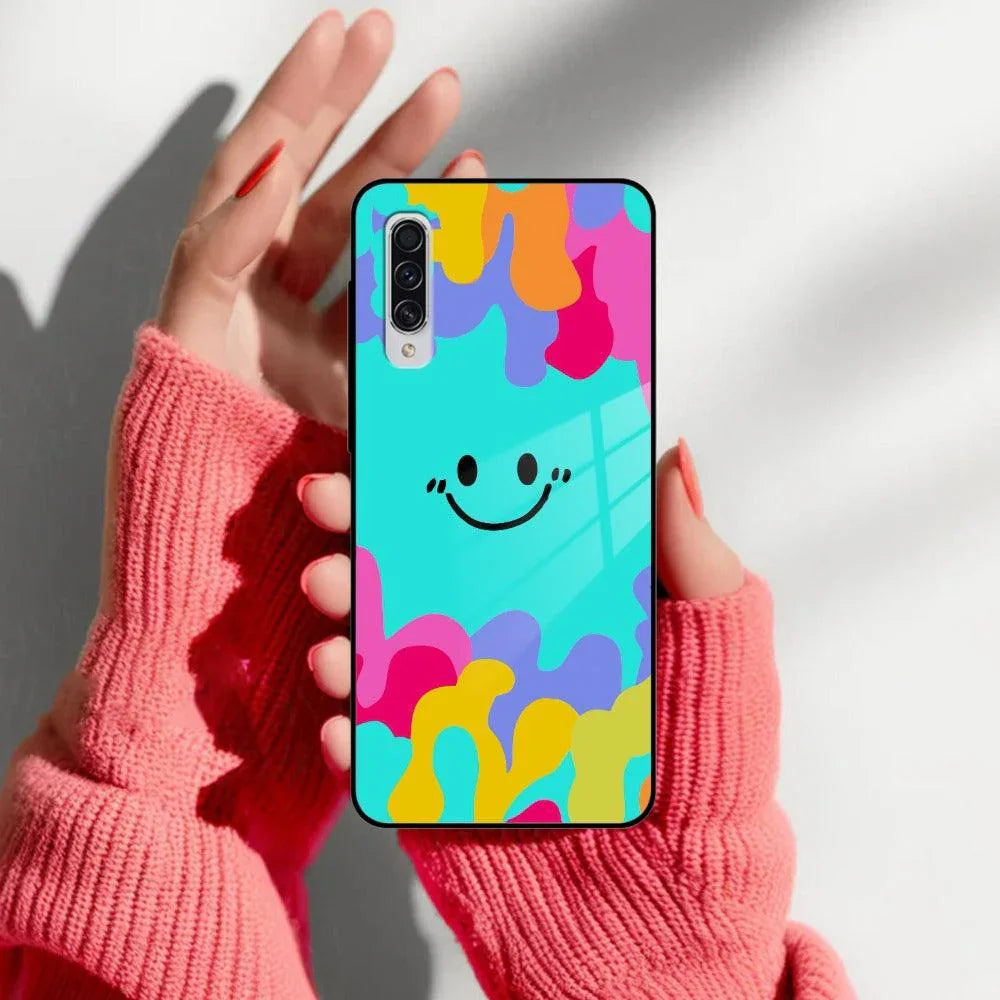 Cute Blue Smiley Multicolor Glass Case For Samsung - ShopOnCliQ