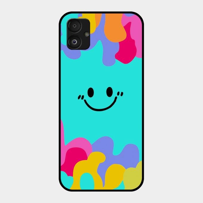 Cute Blue Smiley Multicolor Glass Case For Samsung Galaxy F14 5G
