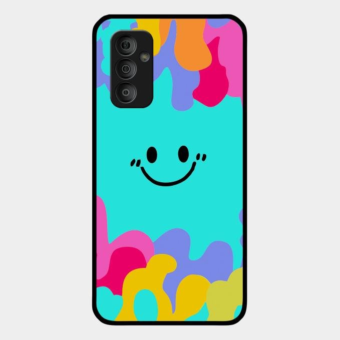 Cute Blue Smiley Multicolor Glass Case For Samsung Galaxy F23 5G