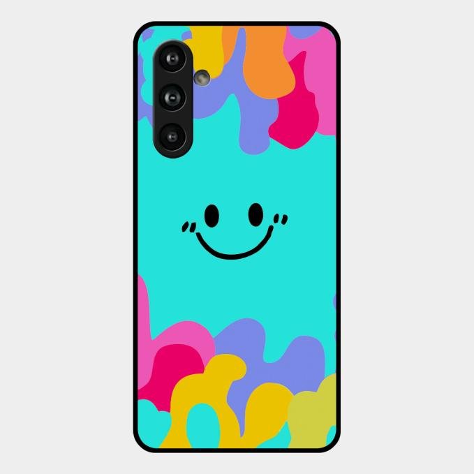 Cute Blue Smiley Multicolor Glass Case For Samsung Galaxy M54 5G