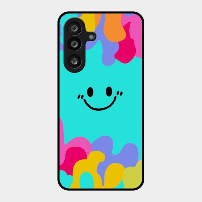 Cute Blue Smiley Multicolor Glass Case For Samsung Galaxy F56 5G