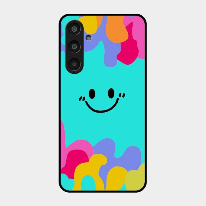 Cute Blue Smiley Multicolor Glass Case For Samsung Galaxy M35 5G
