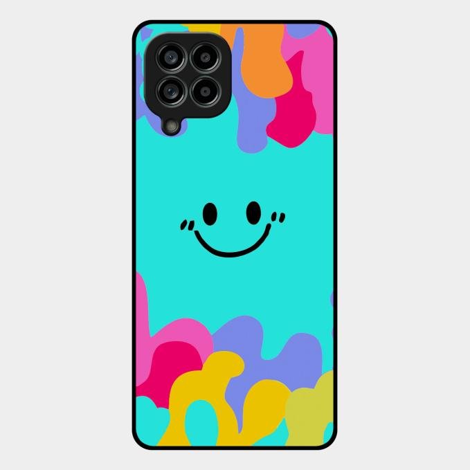 Cute Blue Smiley Multicolor Glass Case For Samsung Galaxy M53 5G