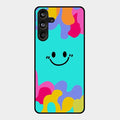 Cute Blue Smiley Multicolor Glass Case For Samsung Galaxy M55 5G